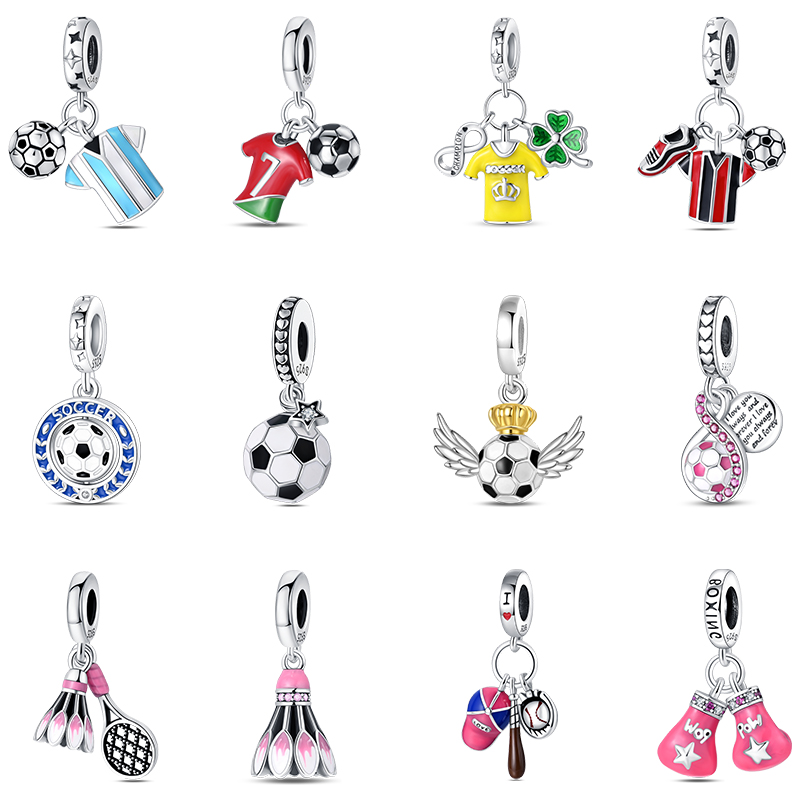 Badminton Aesthetic - ファッション 925 シルバーサッカージャージバドミントン野球ダンベルスポーツチャームビーズフィット 925 オリジナルブレスレット DIY