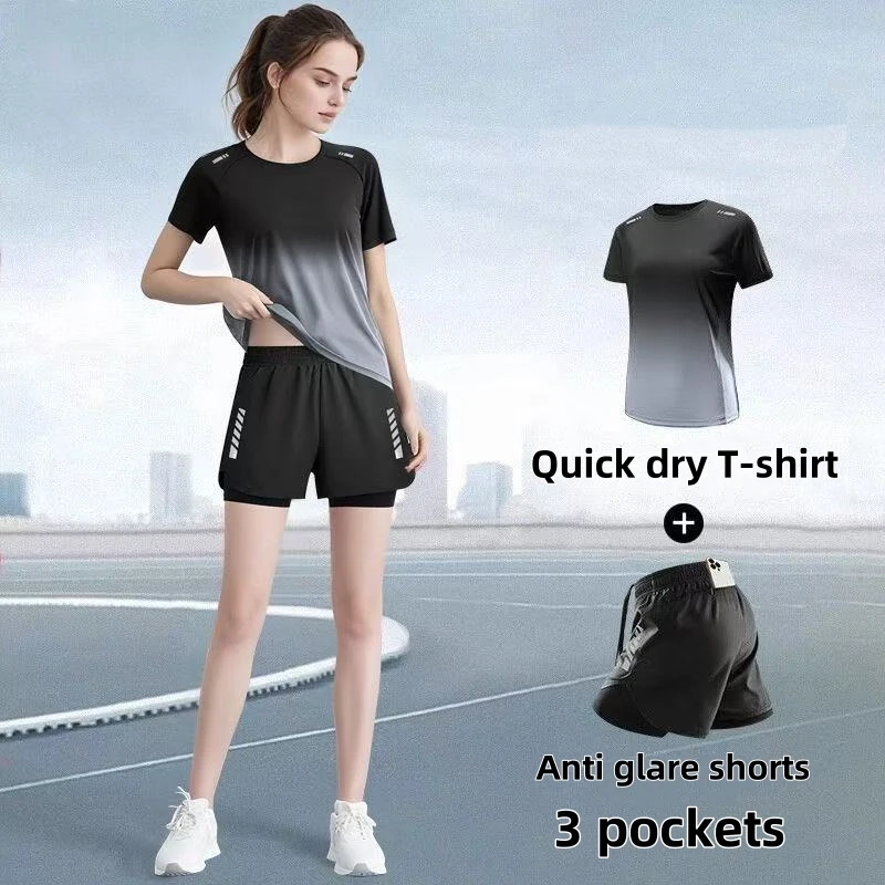 レディーススポーツウェアセット、ランニングショーツ、Tシャツ - Badminton Outfit のレビューと価格