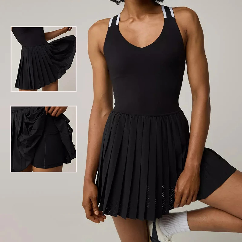 テニスヨガドレス レディース クロスバック バドミントンドレ - Badminton Outfit のレビューと価格