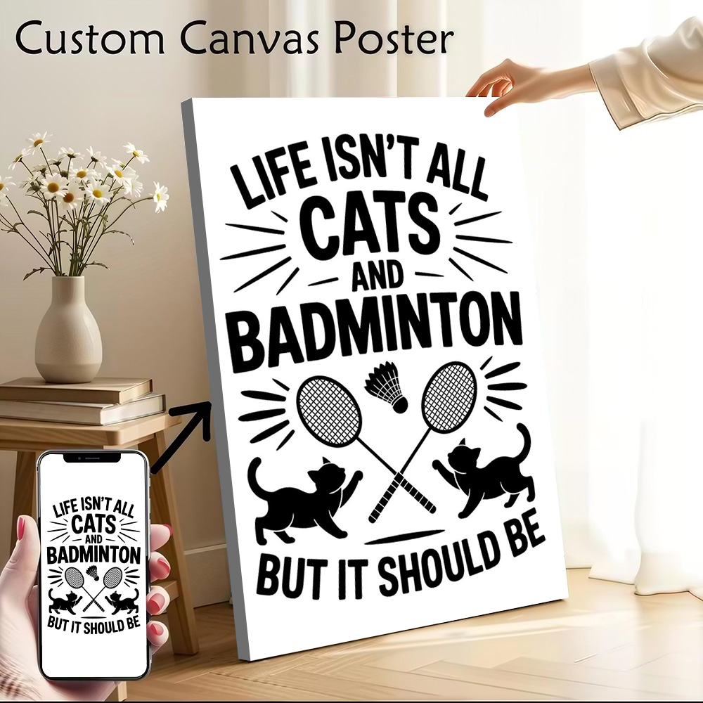 猫とバドミントンの面白い引用句キャンバスウォールアートポスタ - Badminton Quotes Funny のレビューと価格